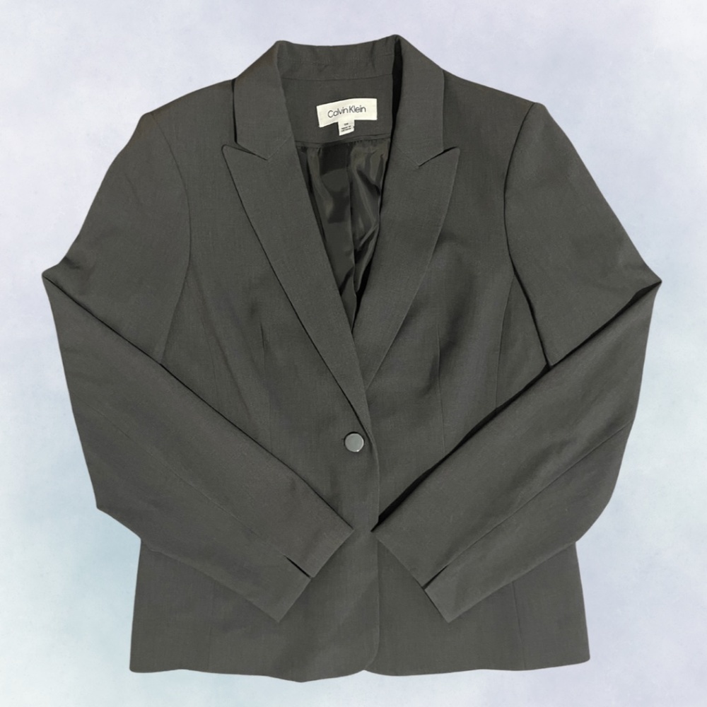 Calvin Klein Dark Grey Traditional Blazer SZ 12P womens business casual